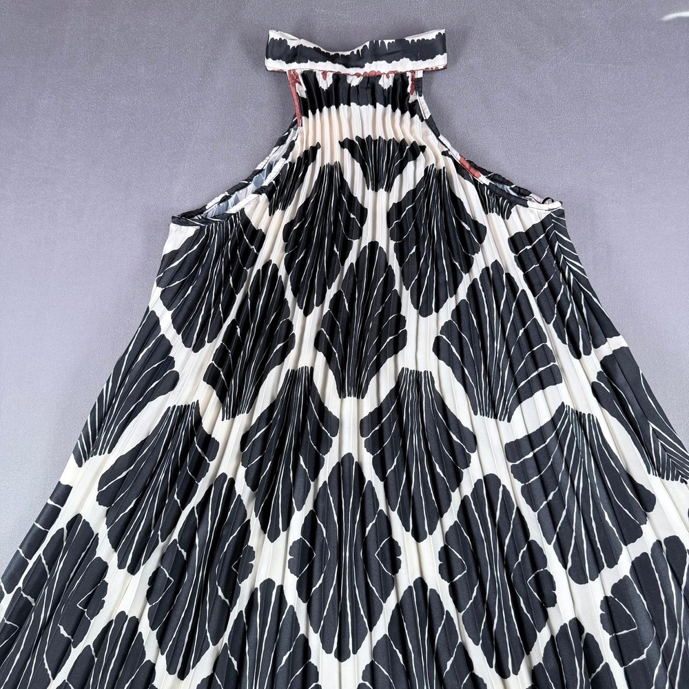 O Mai Pleated Halter Maxi Dress Womens One Size Black White Shell Print Italy
